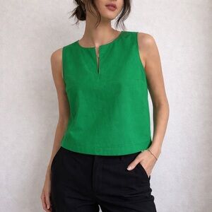 Ann Mashburn Split Neck Gia Shell Top XS Green Leaf Nylon Modern Minimalist